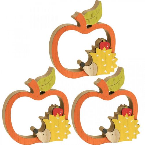 Figurine décorative automne, pomme avec hérisson, décoration en bois 16,5×15cm 3pcs