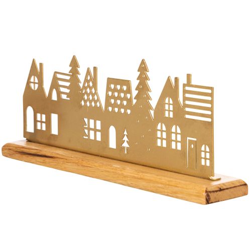 Décoration silhouette de maison pour l'Avent sur socle en bois 29 cm