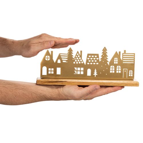 Décoration silhouette de maison pour l'Avent sur socle en bois 29 cm | Floristik24.be