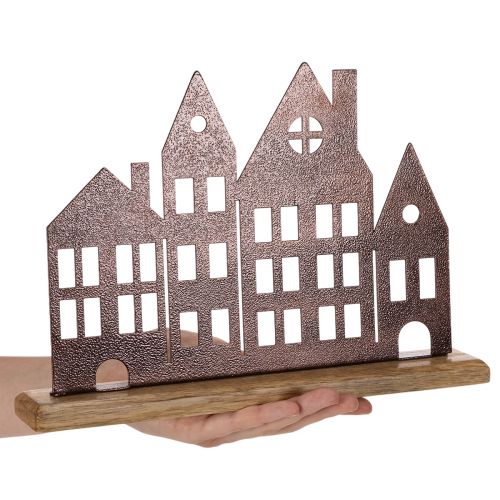 Décoration de rangée de maisons, en métal avec base en bois, 30 cm | Floristik24.be