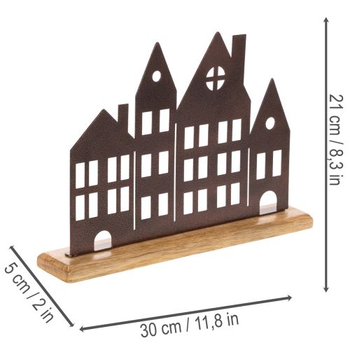 Décoration de rangée de maisons, en métal avec base en bois, 30 cm | Floristik24.be