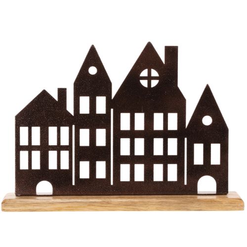 Décoration de rangée de maisons, en métal avec base en bois, 30 cm | Floristik24.be