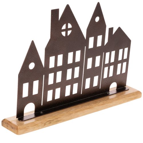 Décoration de rangée de maisons, en métal avec base en bois, 30 cm | Floristik24.be
