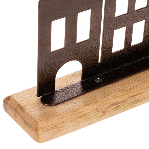 Décoration de rangée de maisons, en métal avec base en bois, 30 cm | Floristik24.be