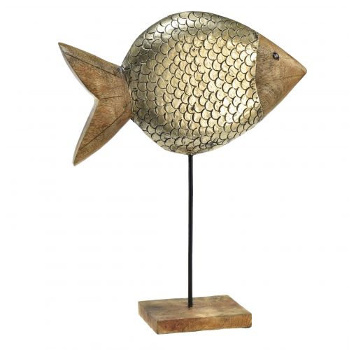 Poisson décoratif bois métal laiton maritime 33x11,5x37cm