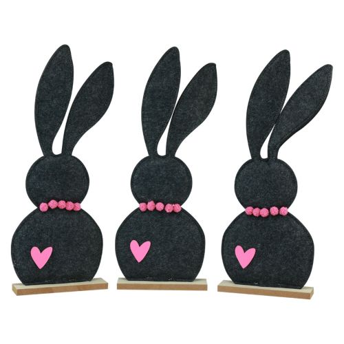 Article Décoration de table Lapin de Pâques en feutre noir avec coeur 45cm 3 pcs