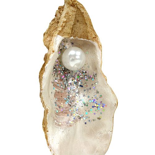 Floristik24 Huître avec perle et mica à suspendre 10,5cm