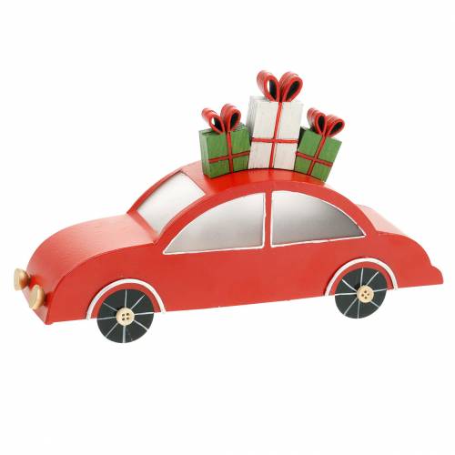 Floristik24 Voiture de Noël avec LED métal rouge 25cm H14,5cm pour batterie.