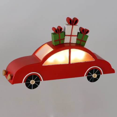 Floristik24 Voiture de Noël avec LED métal rouge 25cm H14,5cm pour batterie.