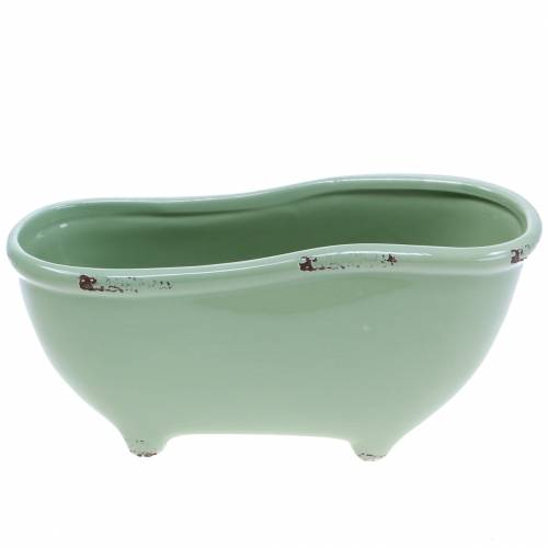 Floristik24 Baignoire décorative en céramique grise, verte triée 22cm x 10cm H10cm lot de 3