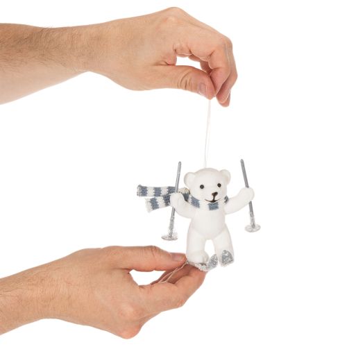 Pendentif ours polaire sur skis avec écharpe pour l'accrocher, 10 cm, lot de 2 | Floristik24.be