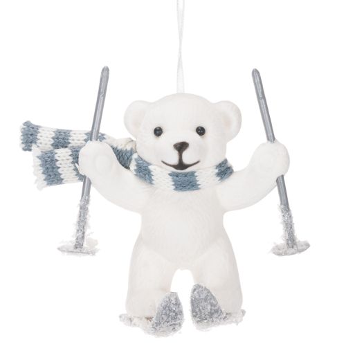 Pendentif ours polaire sur skis avec écharpe pour l'accrocher, 10 cm, lot de 2 | Floristik24.be