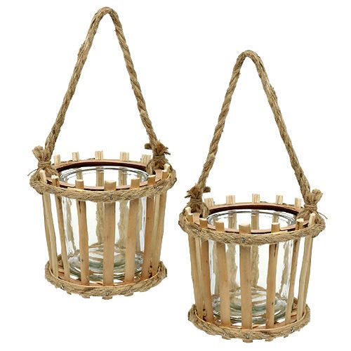 Panier en bambou avec verre à suspendre Ø14cm H13cm 2pcs