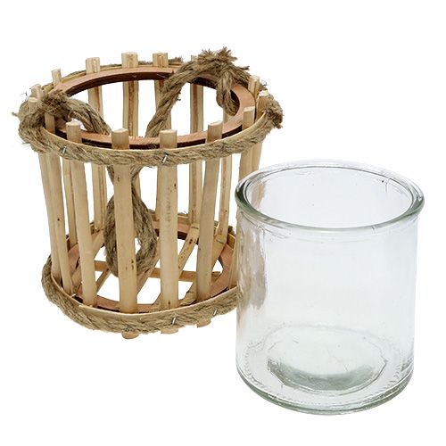 Floristik24 Panier en bambou avec verre à suspendre Ø14cm H13cm 2pcs