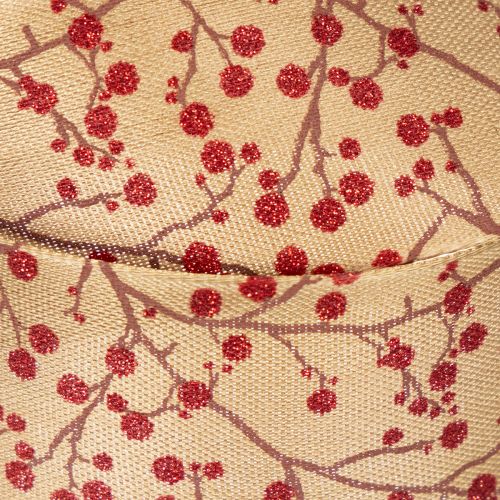 Branches décoratives en ruban avec baies rouges pailletées, 40 mm x 15 m | Floristik24.be