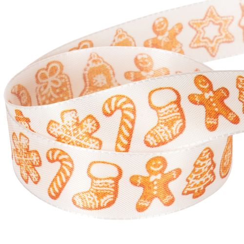 Ruban cadeau orné de figurines en pain d'épice. Ruban festif pour les cadeaux de Noël. 25 mm x 18 m. | Floristik24.be