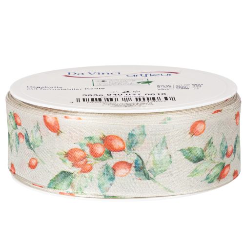 Ruban cadeau, motif automnal avec cynorrhodons et feuilles, 40 mm x 18 m | Floristik24.be