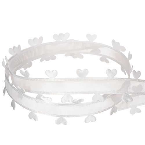 Ruban blanc décoratif à cœurs pour des idées de loisirs créatifs, 20 mm x 15 m | Floristik24.be