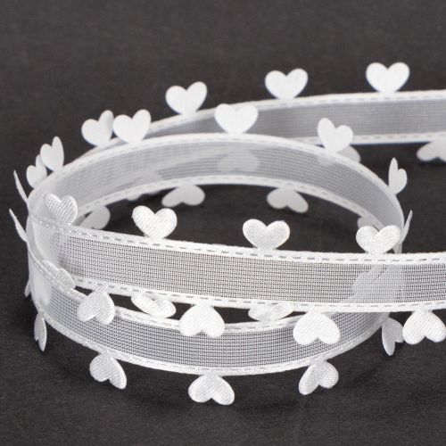 Ruban blanc décoratif à cœurs pour des idées de loisirs créatifs, 20 mm x 15 m | Floristik24.be