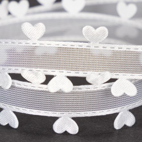 Ruban blanc décoratif à cœurs pour des idées de loisirs créatifs, 20 mm x 15 m | Floristik24.be