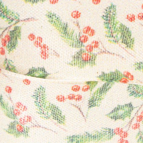 Ruban décoratif à motifs de houx et de baies, bord indéformable, 25 mm, 18 m | Floristik24.be
