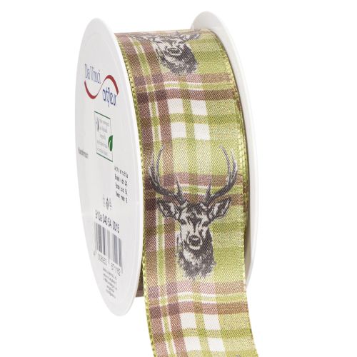 Ruban décoratif à motif tête de cerf et carreaux, 40 mm x 15 m