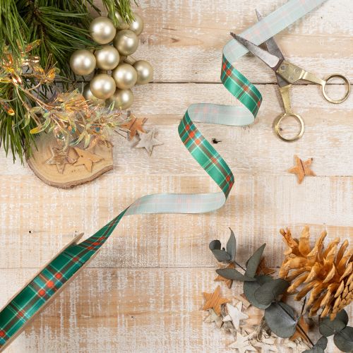 Ruban cadeau à carreaux pour les cadeaux de Noël, 15 mm x 20 m | Floristik24.be