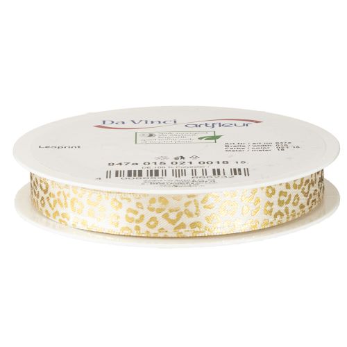 Article Ruban de soie imprimé léopard crème doré 15 mm 18 m