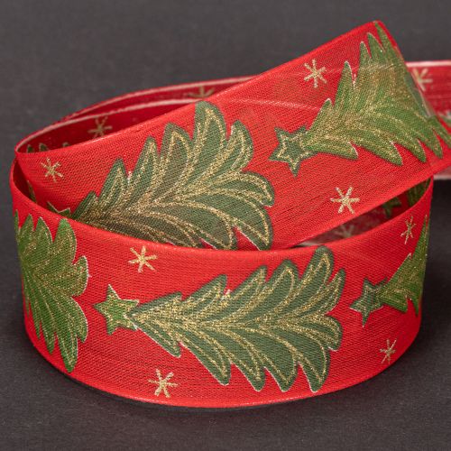 Ruban cadeau sapin de Noël avec étoiles 40 mm 15 m | Floristik24.be