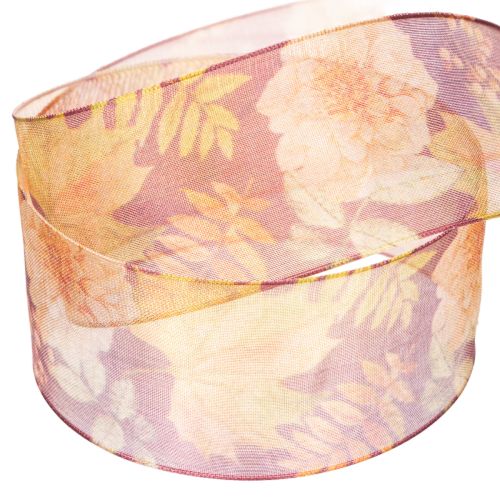 Ruban cadeau aux couleurs d'automne, ruban d'organza à motif floral, 40 mm, 15 m | Floristik24.be