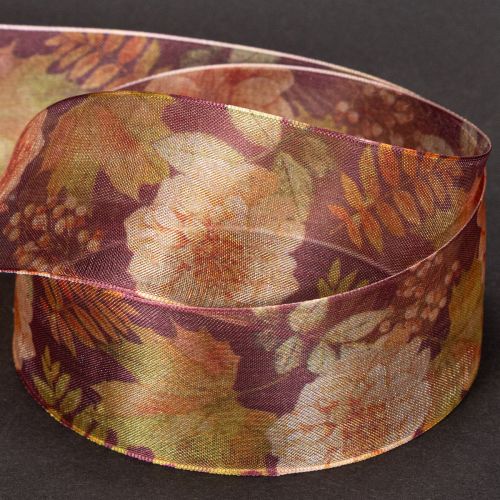 Ruban cadeau aux couleurs d'automne, ruban d'organza à motif floral, 40 mm, 15 m | Floristik24.be