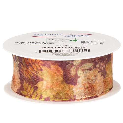 Ruban cadeau aux couleurs d'automne, ruban d'organza à motif floral, 40 mm, 15 m | Floristik24.be