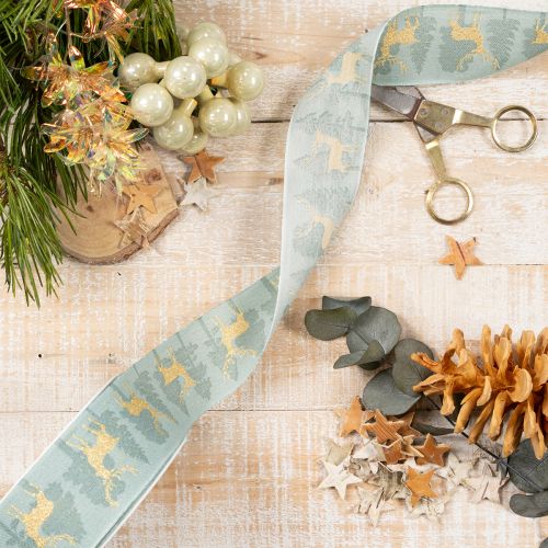Ruban cadeau avec rennes et sapins de Noël, 40 mm x 18 m | Floristik24.be