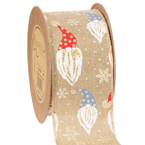 Ruban décoratif en jute avec des lutins de Noël, motif hivernal, 60 mm x 10 m