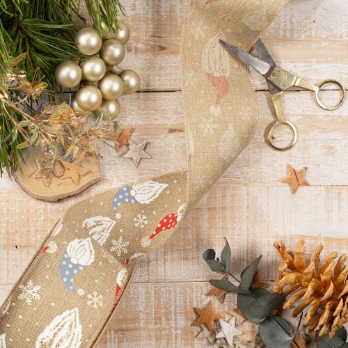 Ruban décoratif en jute avec des lutins de Noël, motif hivernal, 60 mm x 10 m | Floristik24.be