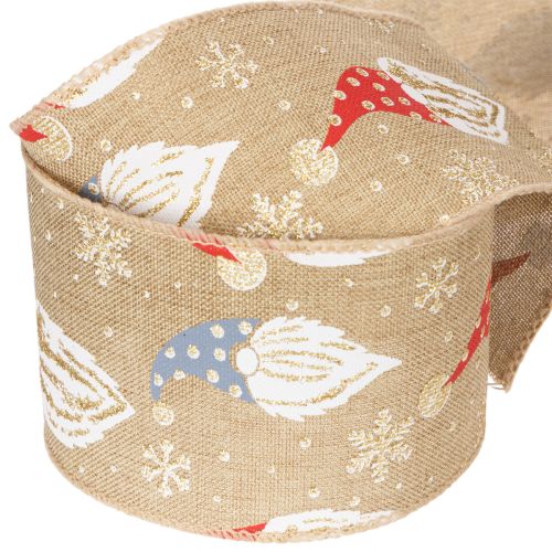Ruban décoratif en jute avec des lutins de Noël, motif hivernal, 60 mm x 10 m | Floristik24.be
