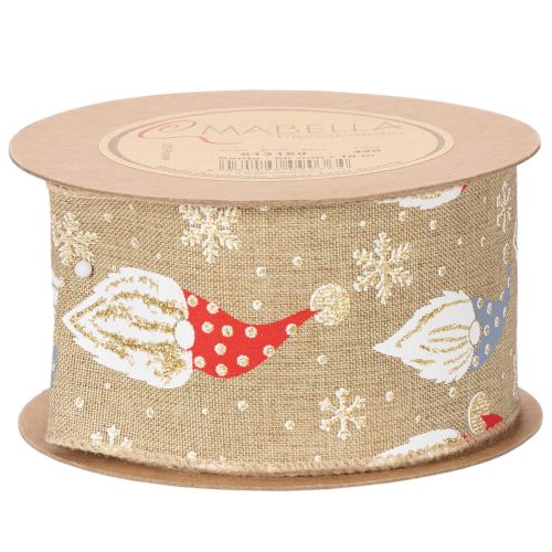 Ruban décoratif en jute avec des lutins de Noël, motif hivernal, 60 mm x 10 m | Floristik24.be