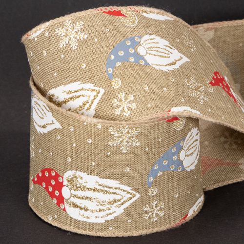 Ruban décoratif en jute avec des lutins de Noël, motif hivernal, 60 mm x 10 m | Floristik24.be