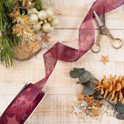 Ruban décoratif scintillant à motif d'étoiles pour décorations de Noël, 40 mm x 15 m | Floristik24.be