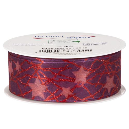 Ruban décoratif scintillant à motif d'étoiles pour décorations de Noël, 40 mm x 15 m | Floristik24.be