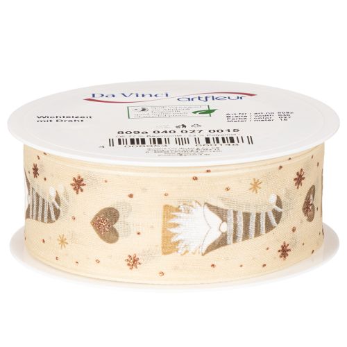 Ruban décoratif à motifs de gnomes et de cœurs, idéal pour les cadeaux et les loisirs créatifs, 40 mm x 15 m | Floristik24.be