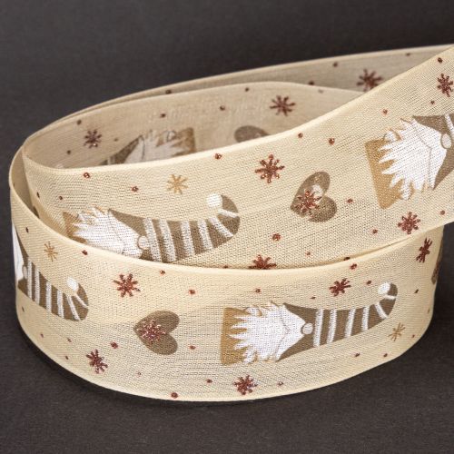 Ruban décoratif à motifs de gnomes et de cœurs, idéal pour les cadeaux et les loisirs créatifs, 40 mm x 15 m | Floristik24.be