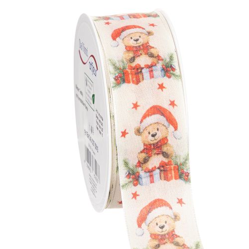 Ours en ruban cadeau avec bonnet de Père Noël et cadeaux 40 mm 15 m