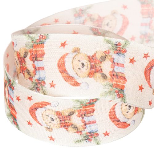 Ours en ruban cadeau avec bonnet de Père Noël et cadeaux 40 mm 15 m | Floristik24.be