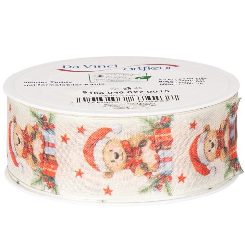 Ours en ruban cadeau avec bonnet de Père Noël et cadeaux 40 mm 15 m | Floristik24.be