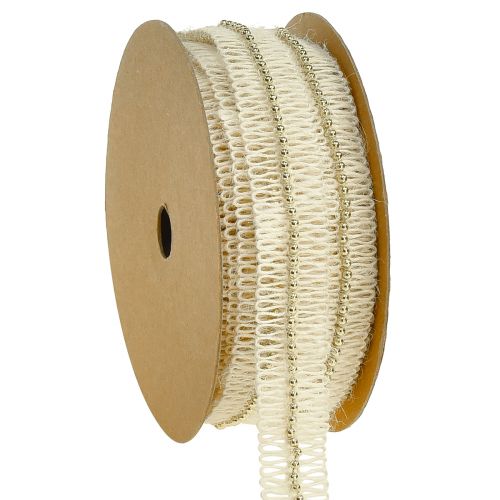 Article Ruban de jute ruban avec perles dorées jute crème 17mm 10m