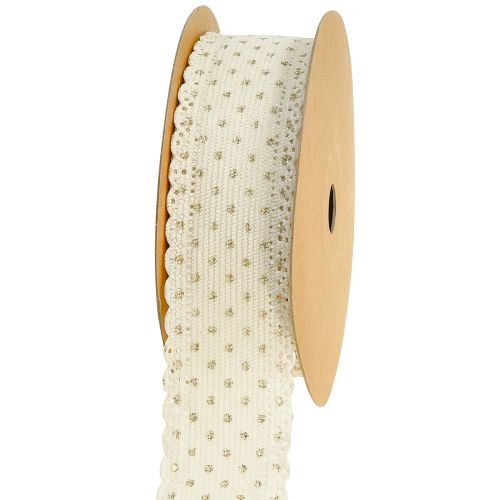 Floristik24 Ruban cadeau ruban crème pois et dentelle 38mm 10mm