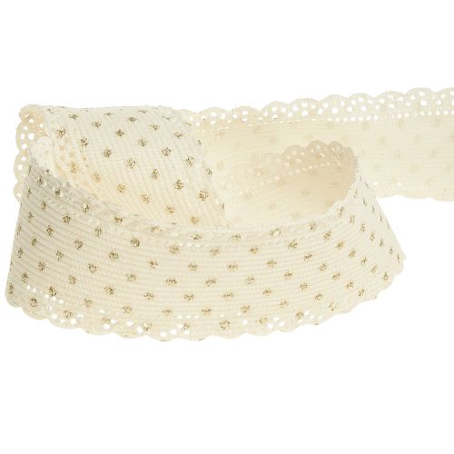 Article Ruban cadeau ruban crème pois et dentelle 38mm 10mm