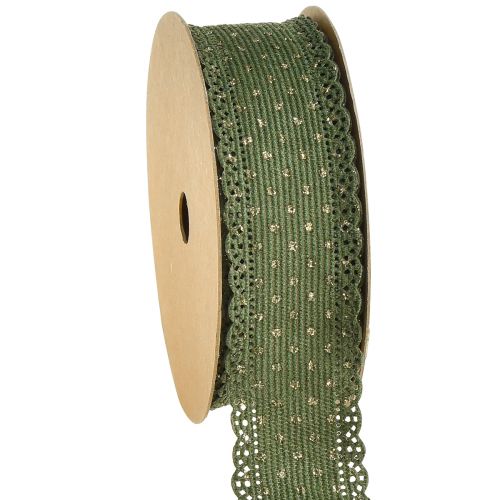 Ruban cadeau Ruban vert pois et dentelle 38mm 10mm