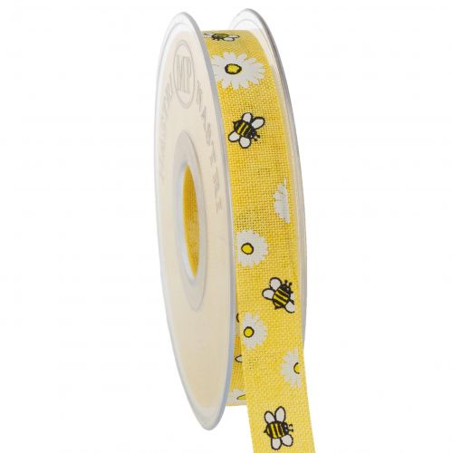 Floristik24 Ruban en tissu abeilles jaunes, ruban décoratif, ruban d&#39;été W15mm L20m